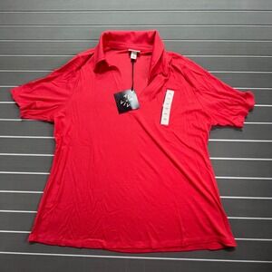 AVA & VIV Women's‎ Red V Neck Short Sleeve Polo Shirt Plus Size XXL Ribbed